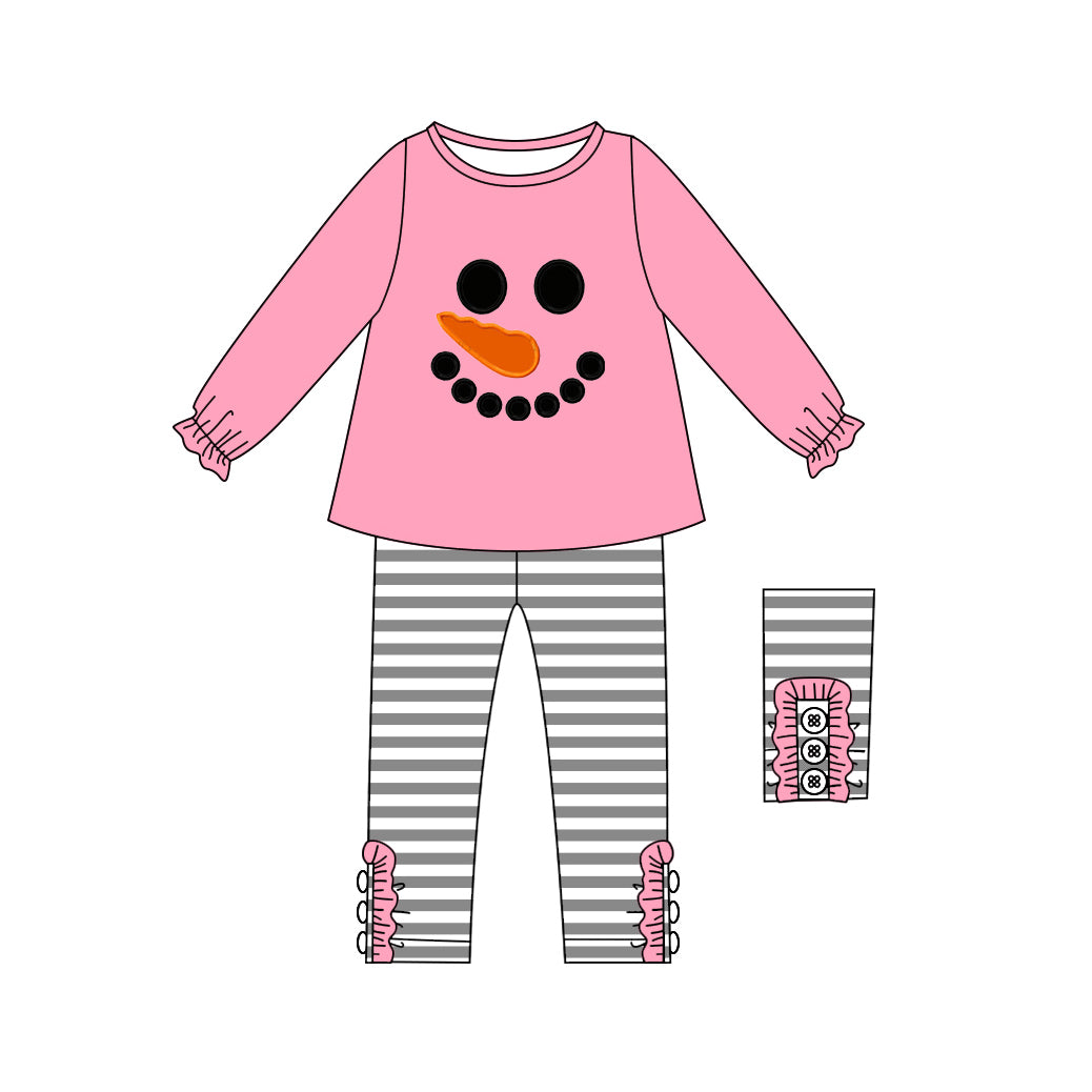 GLP2728 Baby Girls Pink Snowmen Tunic Stripe Leggings Pant Christmas Set D 905