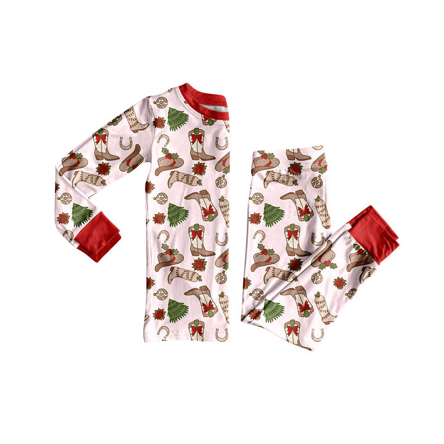 presale GLP2729 Baby Girls Boots Holly Top Pant Christmas Pajamas Set D 905