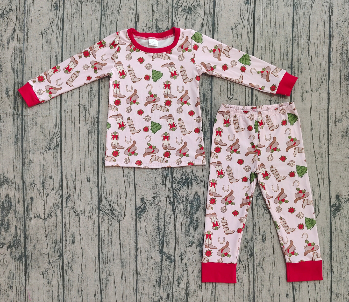 presale GLP2729 Baby Girls Boots Holly Top Pant Christmas Pajamas Set D 905