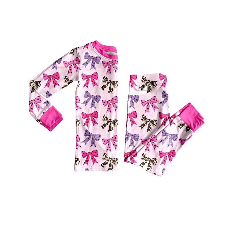 GLP2730 Baby Girls Colorful Bows Plaid Top Pant Fall Pajamas Set D 927