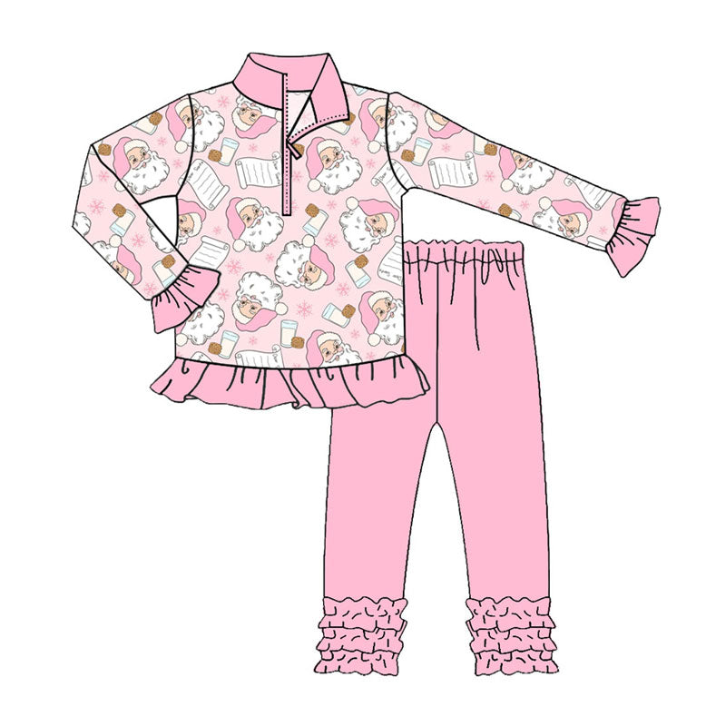 GLP2750 Baby Girls Santa Letter Milks Zipper Pullover Pockets Leggings Christmas Set D 1022