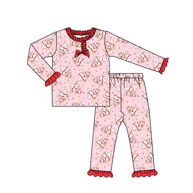 presale GLP2769 Baby Girls Pink Christmas Trees Stars Button Top Pant Pajamas Set D 903