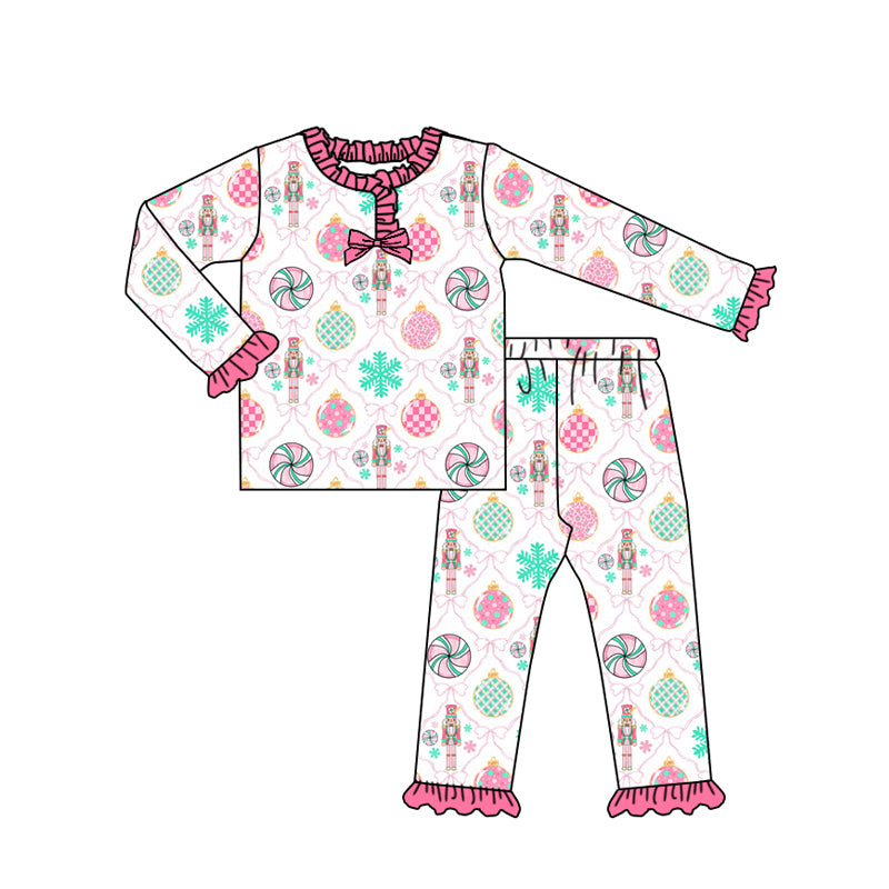 presale GLP2770 Baby Girls Soldiers Lights Plaid Button Top Pant Christmas Pajamas Set D 903