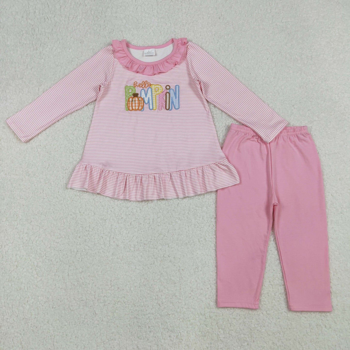 GLP2772 Embroidery Pumpkin Baby Girls Pink Stripes Tunic Leggings Fall Clothes Sets D 930