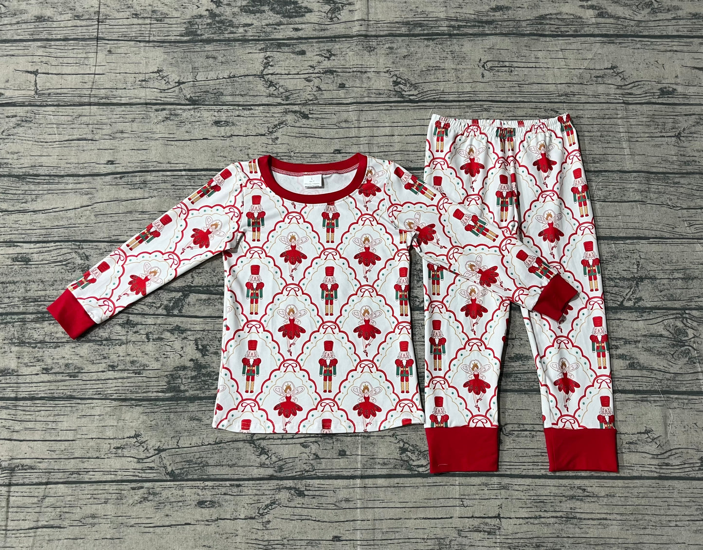 GLP2808 Baby Girls Red Bows Soldiers Plaid Top Pant Christmas Pajamas Sets D 918