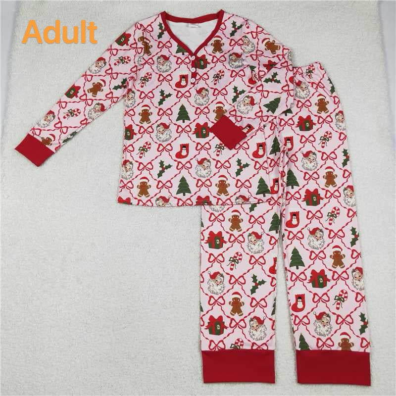 Family Sibling Mama and Me Bows Santa Socks Checked Top Pants Christmas Pajamas Sets Zipper Rompers D 1208