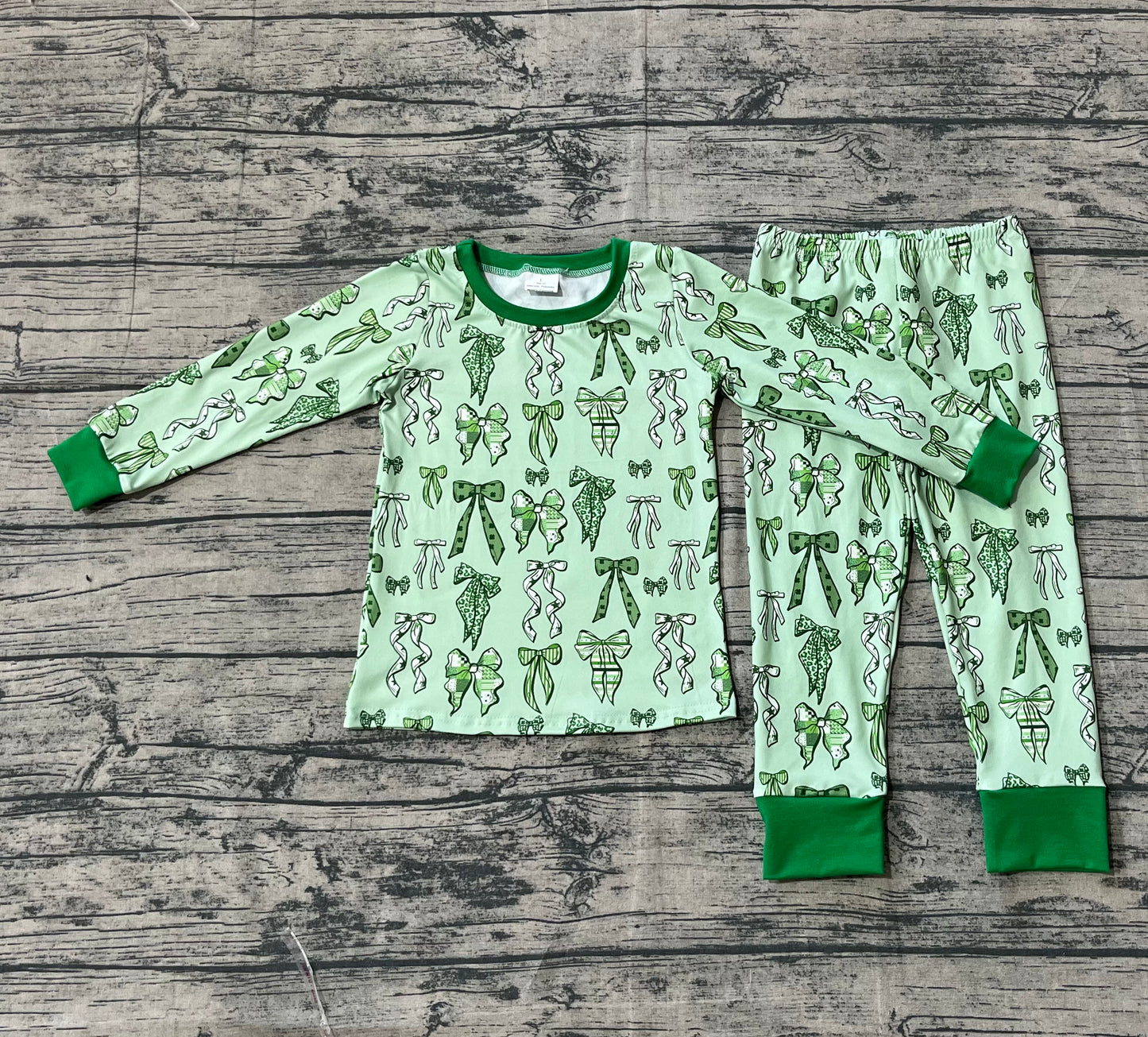 presale GLP2840 Baby Girls Green Clovers Bows Top Pants St Patrick Pajamas Sets D 911