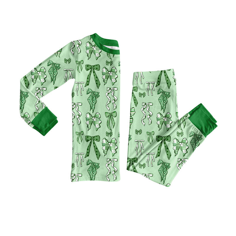 GLP2840 Baby Girls Green Clovers Bows Top Pants St Patrick Pajamas Sets D 911