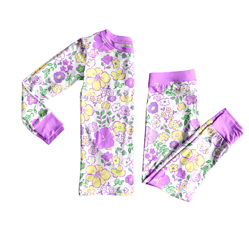 presale GLP2846 Baby Girls Mardi Gras Floral Top Pants Pajamas Sets D 913