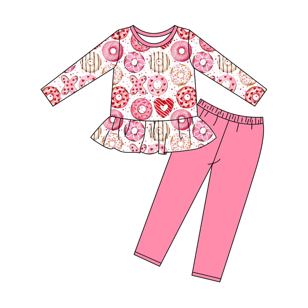 presale GLP2848 Baby Girls Pink XOXO Donuts Tunic Leggings Pant Valentine Clothes Sets D 913