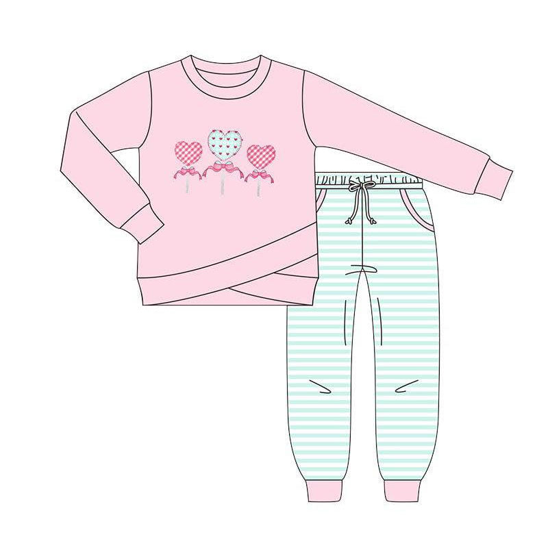 presale GLP2849 Baby Girls Hearts Balloons Top Pockets Stripes Pants Valentine Clothes Sets D 913
