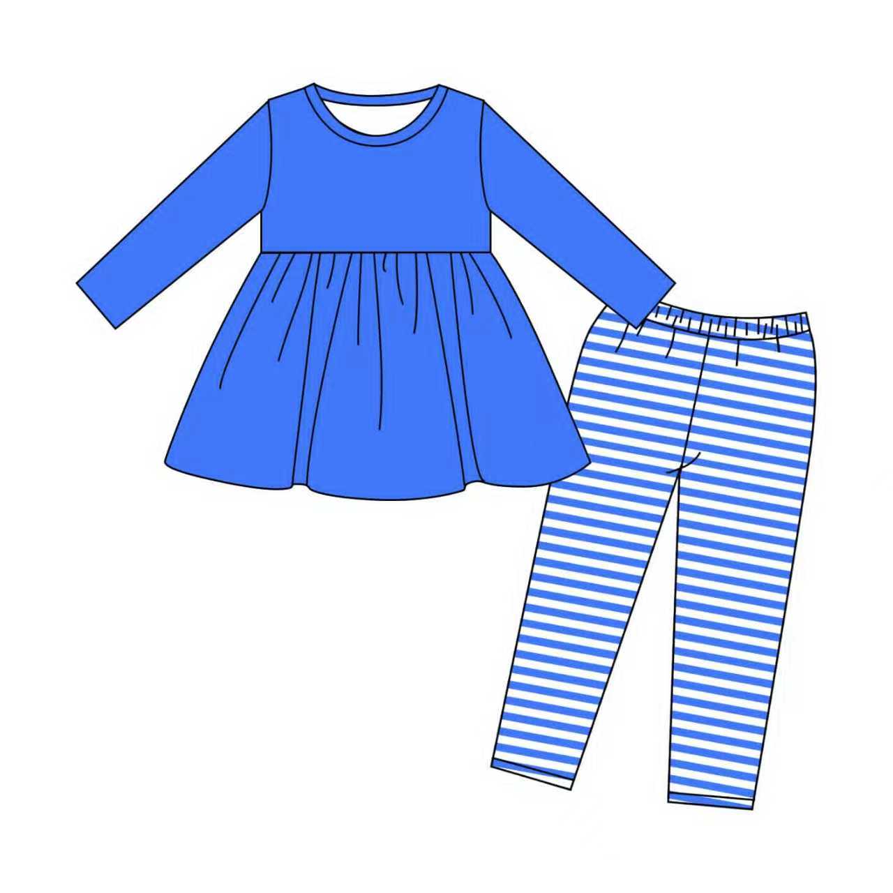 presale GLP2865 Baby Girls Blue Long Sleeve Tunic Stripe Leggings Clothes Sets D 913