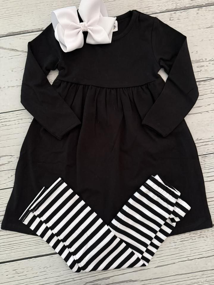 presale GLP2867 Baby Girls Black Long Sleeve Tunic Stripe Leggings Clothes Sets D 913