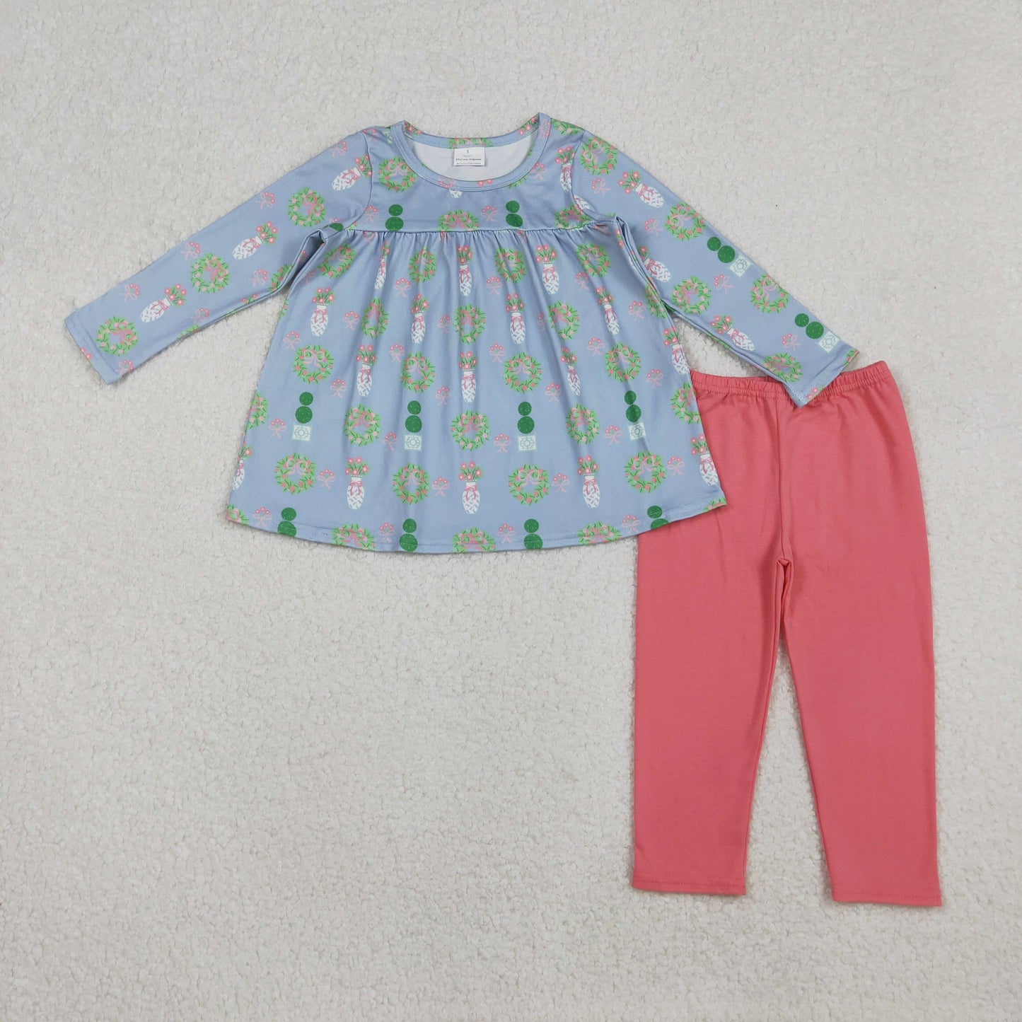 GLP2868 Baby Girls Long Sleeve Bows Flowers Tunic Leggings Clothes Sets D 913