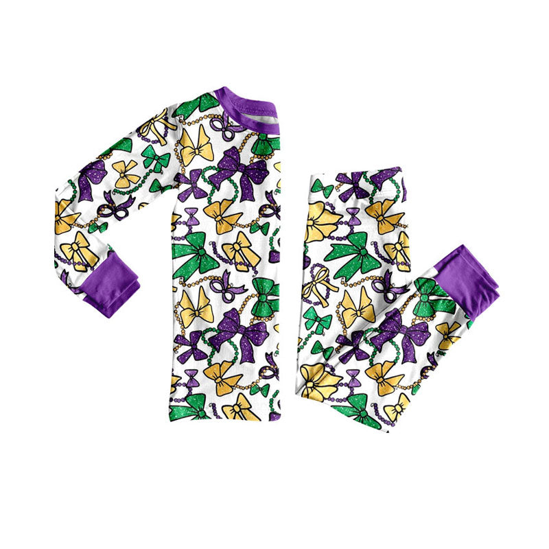 presale GLP2872 Baby Girls Mardigras Bows Masks Top Pants Pajamas Sets D 915