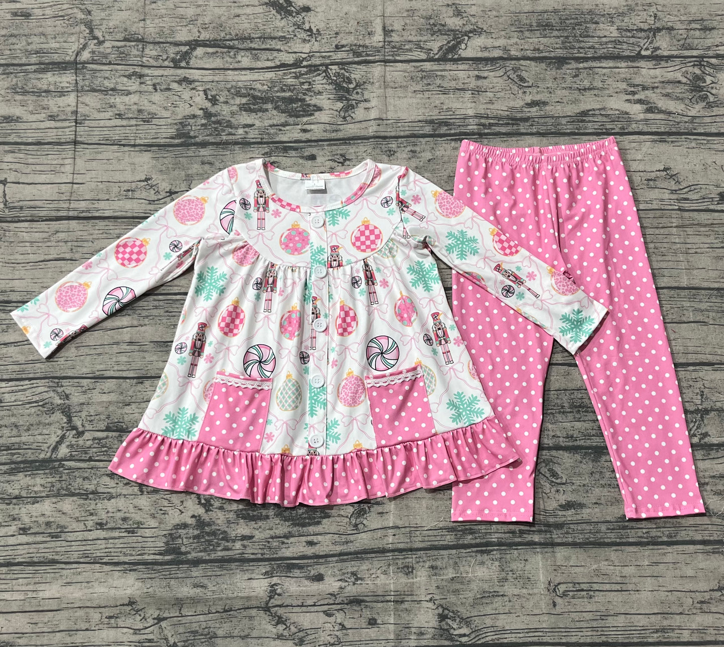 GLP2932 Baby Girls Soldiers Candy Button Pockets Tunic Leggings Christmas Clothes Sets D 1001