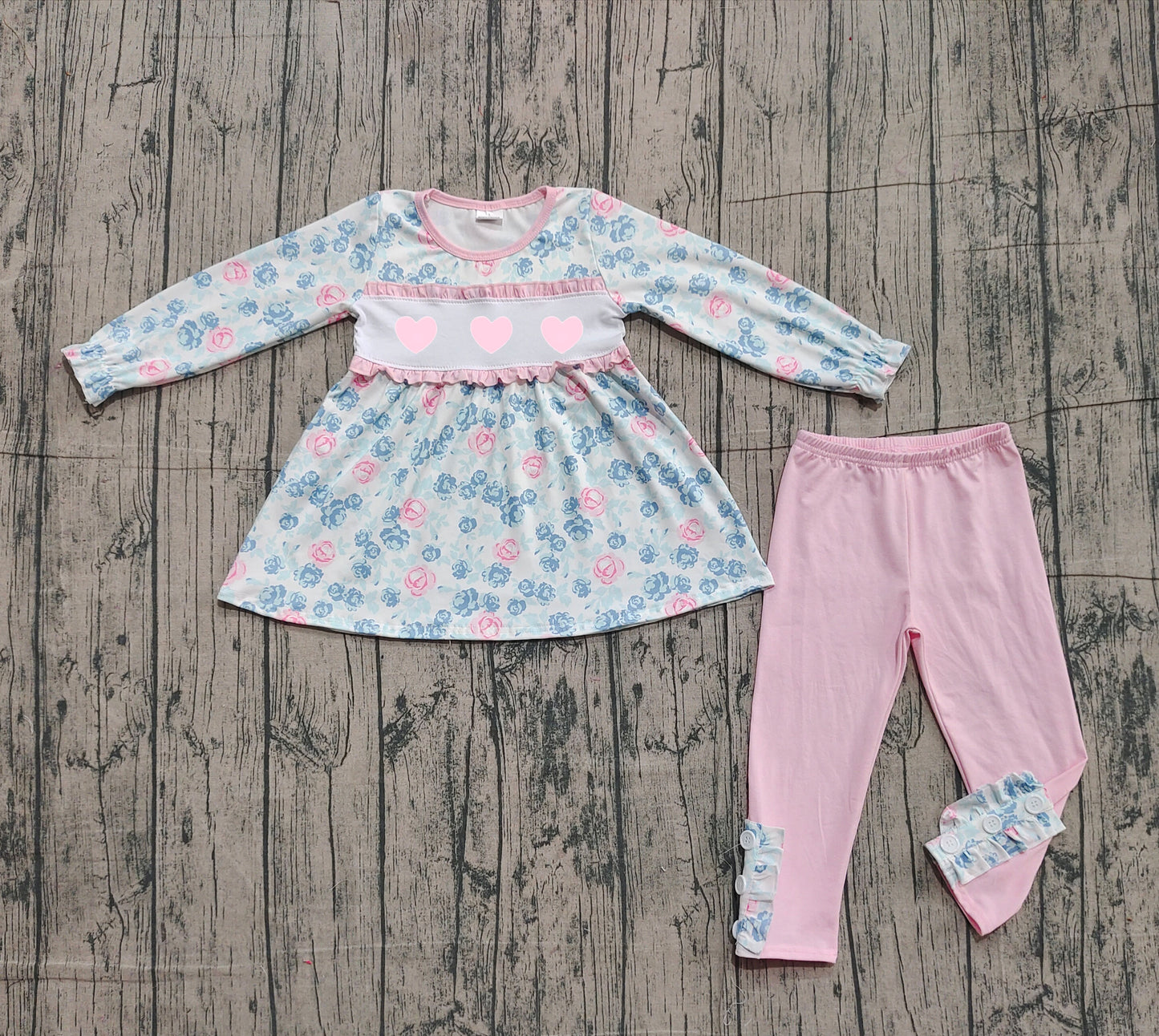 presale GLP2975 Embroidery Hearts Baby Girls Flowers Tunic Leggings Pants Valentine Clothes Sets D 1105