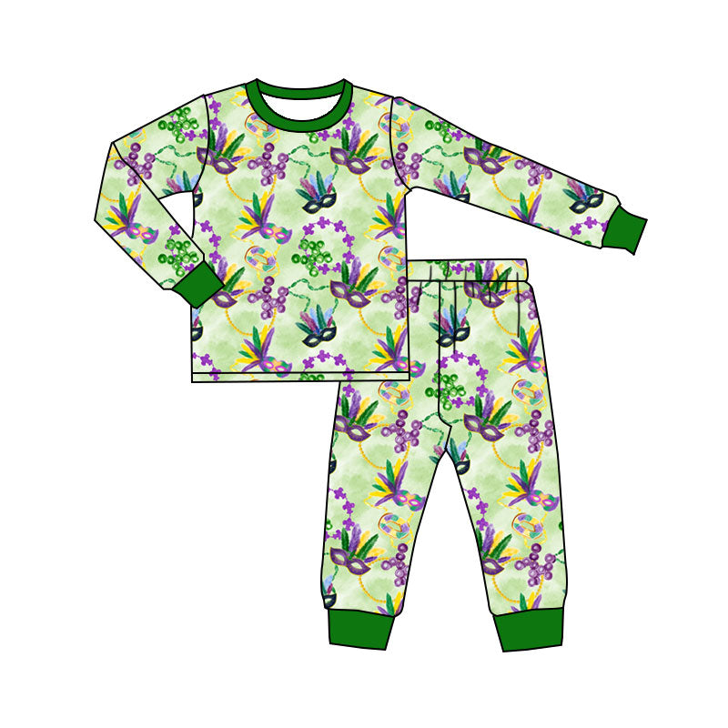 presale GLP2987 Baby Girls Mardigras Anchor Masks Top Pant Pajamas Sets D 1009