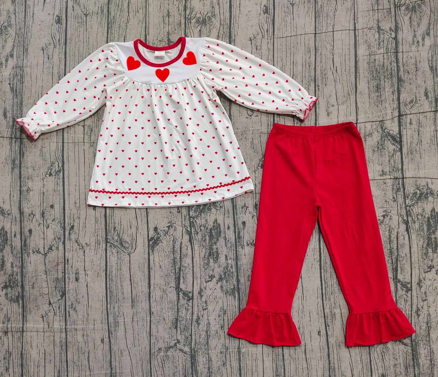 presale GLP3039 Embroidery Hearts Baby Girls Hearts Plaid Tunic Ruffle Pants Valentine Clothes Sets D 1105