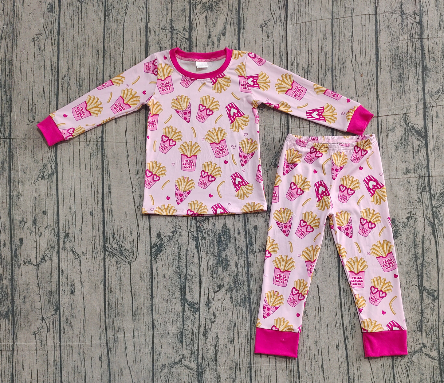 presale GLP3065 Baby Girls Pink Hearts Chips Top Pants Valentine Pajamas Sets D 1201