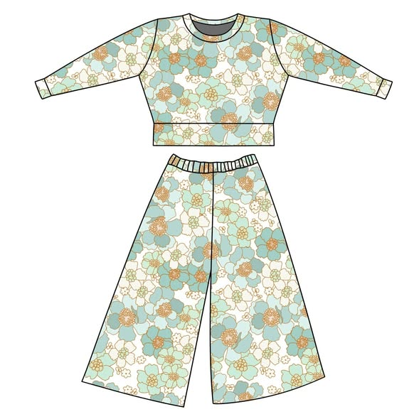 presale GLP3104 Baby Girls Green Flowers Long Sleeve Top Flare Pants Clothes Sets D 1119