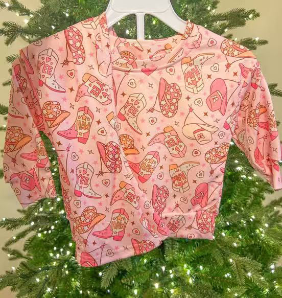 presale GLP3116 Baby Girls Pink Boots Hearts Howdy Top Pants Western Clothes Sets D 1124