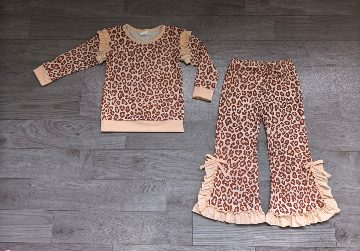 Pre order toddler girl leopard shirt and pants outfit winter clothing