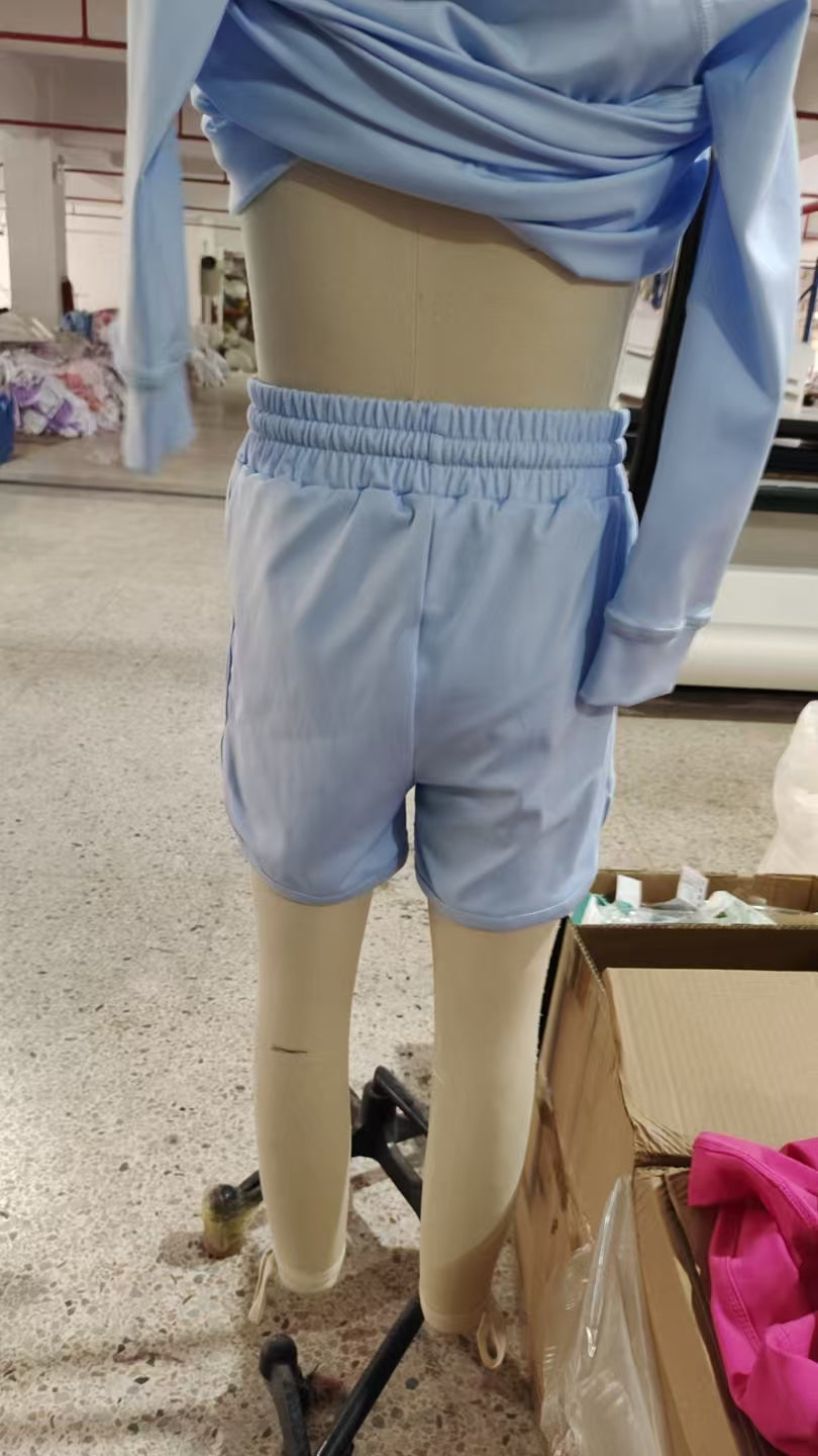 presale GLS0006 Baby Girls Blue Long Sleeves Top Short Yoga Set D 4.25