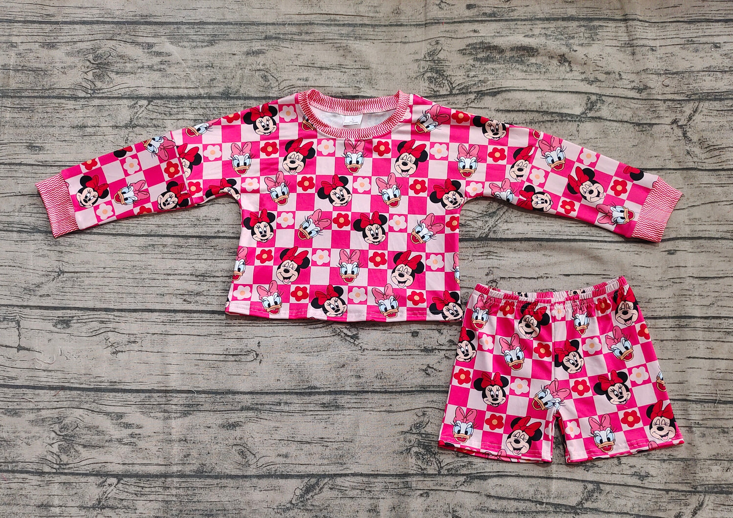 GLS0010 Baby Girls Pink Long Sleeves Cartoon Mouse Top Skorts Set D 4.8