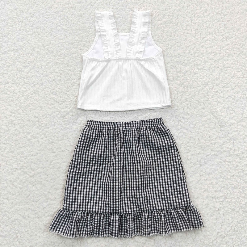 GSD0262 Baby Girls White Vest Plaid Skirt Set