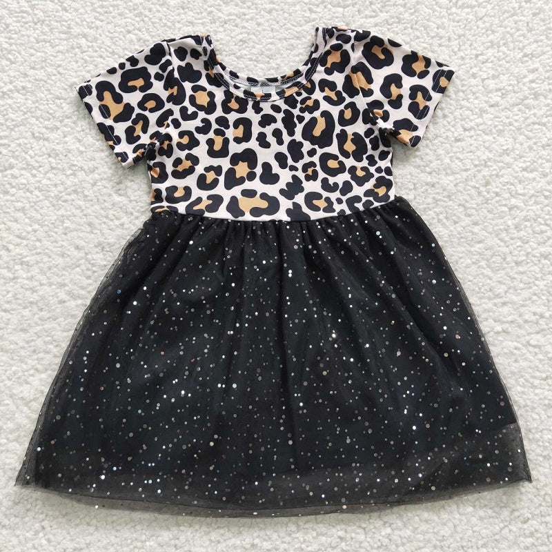 GSD0329 Leopard Short Sleeve Black Sequined Mesh Dress D 6.5