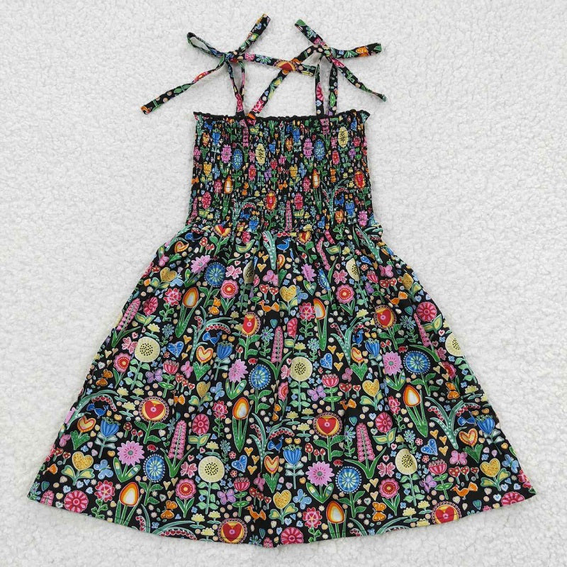 GSD0365 Multicolored floral black elastic dress D 7.4