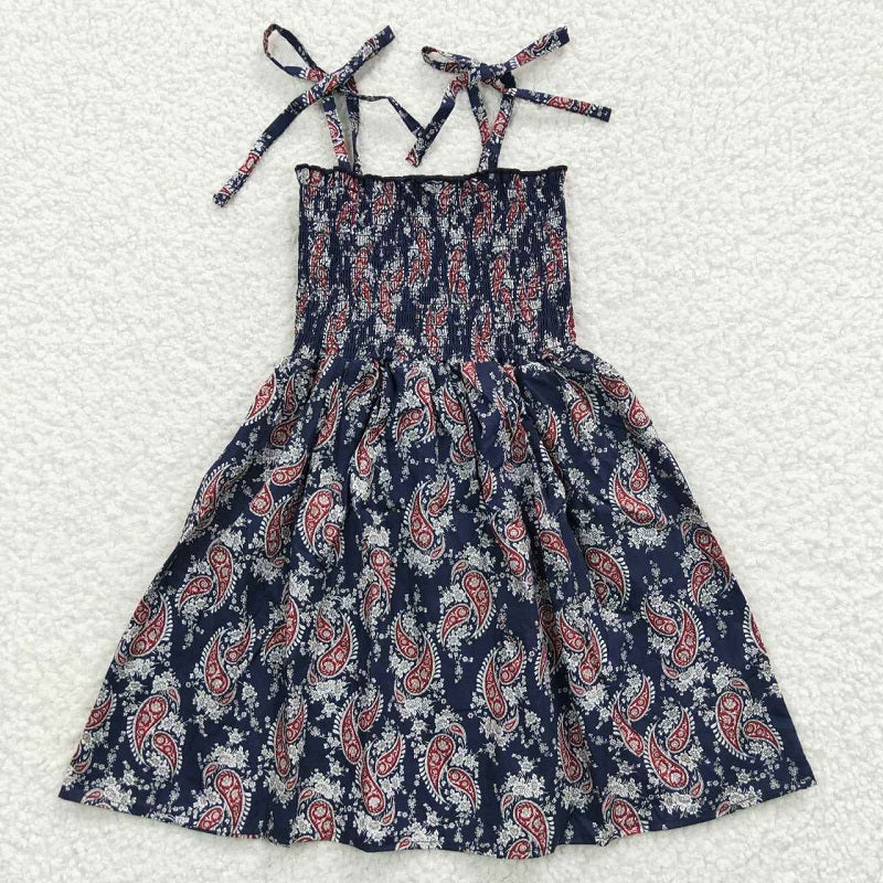 GSD0366 Vintage Pattern Navy Blue Elastic Dress D 7.4