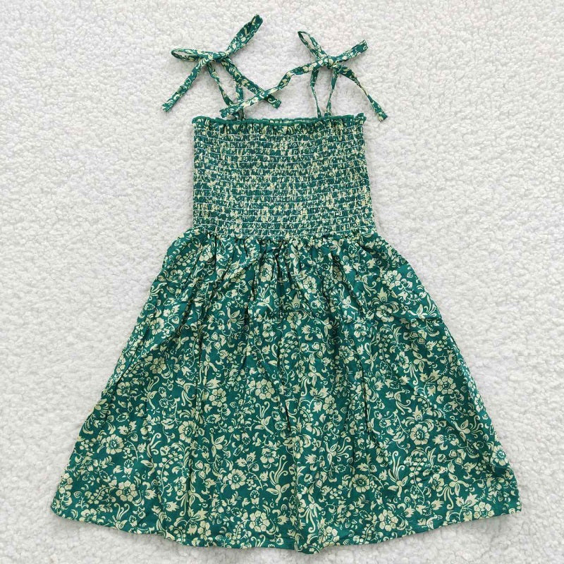 GSD0369 White Floral Green Elastic Dress D 7.12