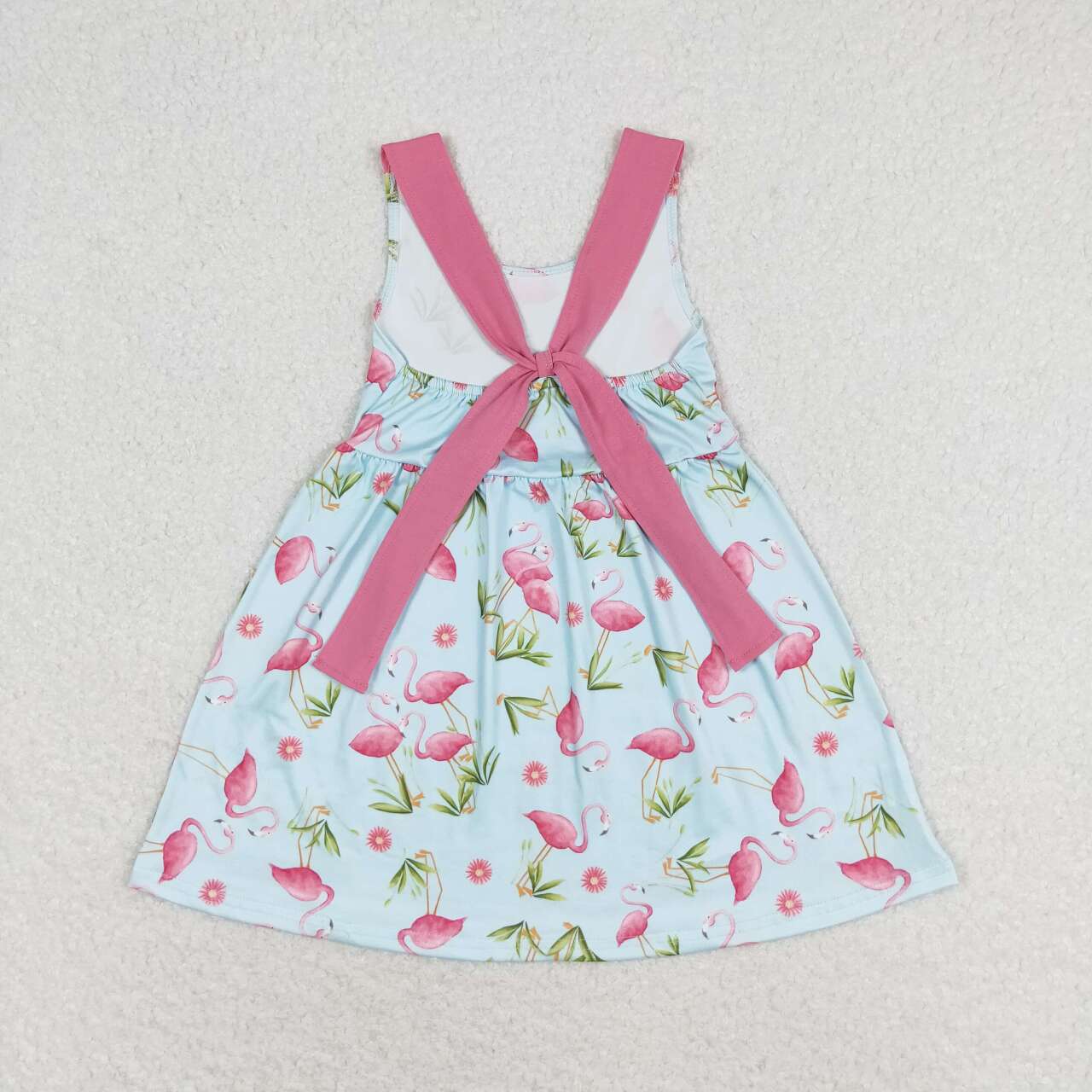 GSD0693 Flamingo Pink Bow Blue Sleeveless Dress