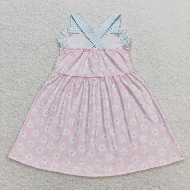 GSD0910 Daisy flower plaid lace pink sleeveless dress