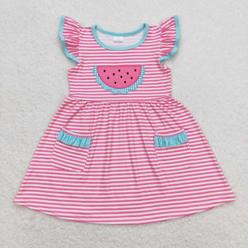 GSD0964 Watermelon rose red striped flying sleeve dress