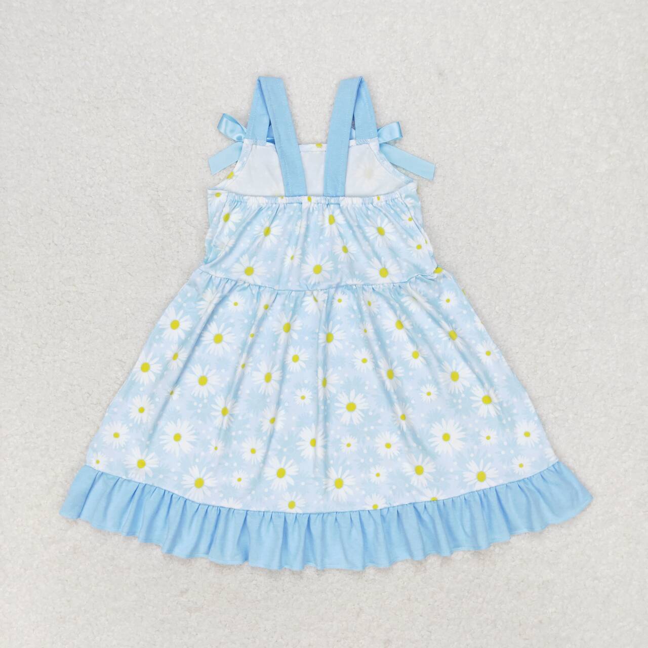 GSD1066 Small daisy flower blue lace bow sleeveless dress
