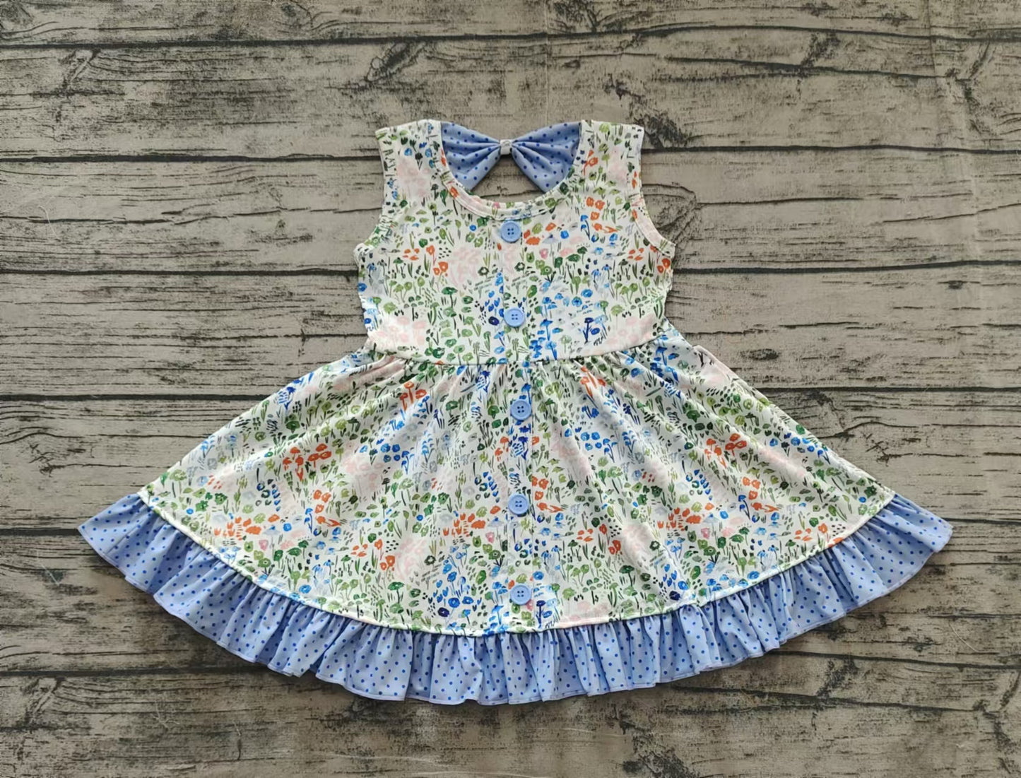 GSD1086 Floral floral polka dot blue lace sleeveless dress