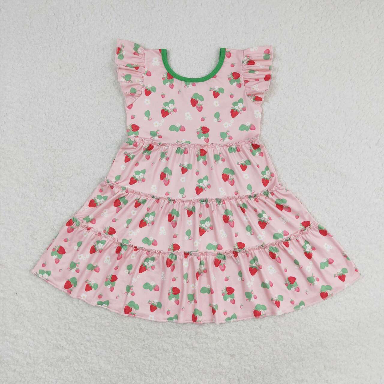 GSD1087 Flower strawberry pink flying sleeve dress