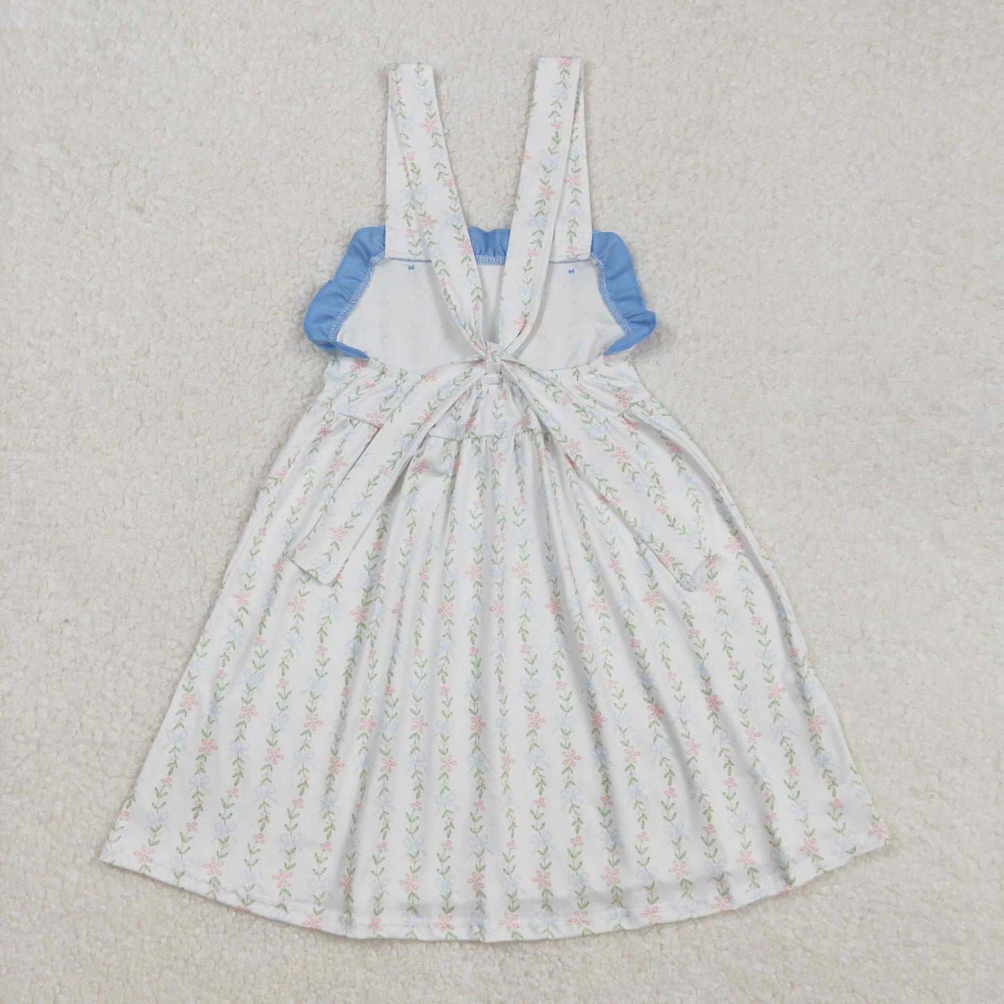 GSD1099 Flowers and leaves blue lace white sleeveless dress
