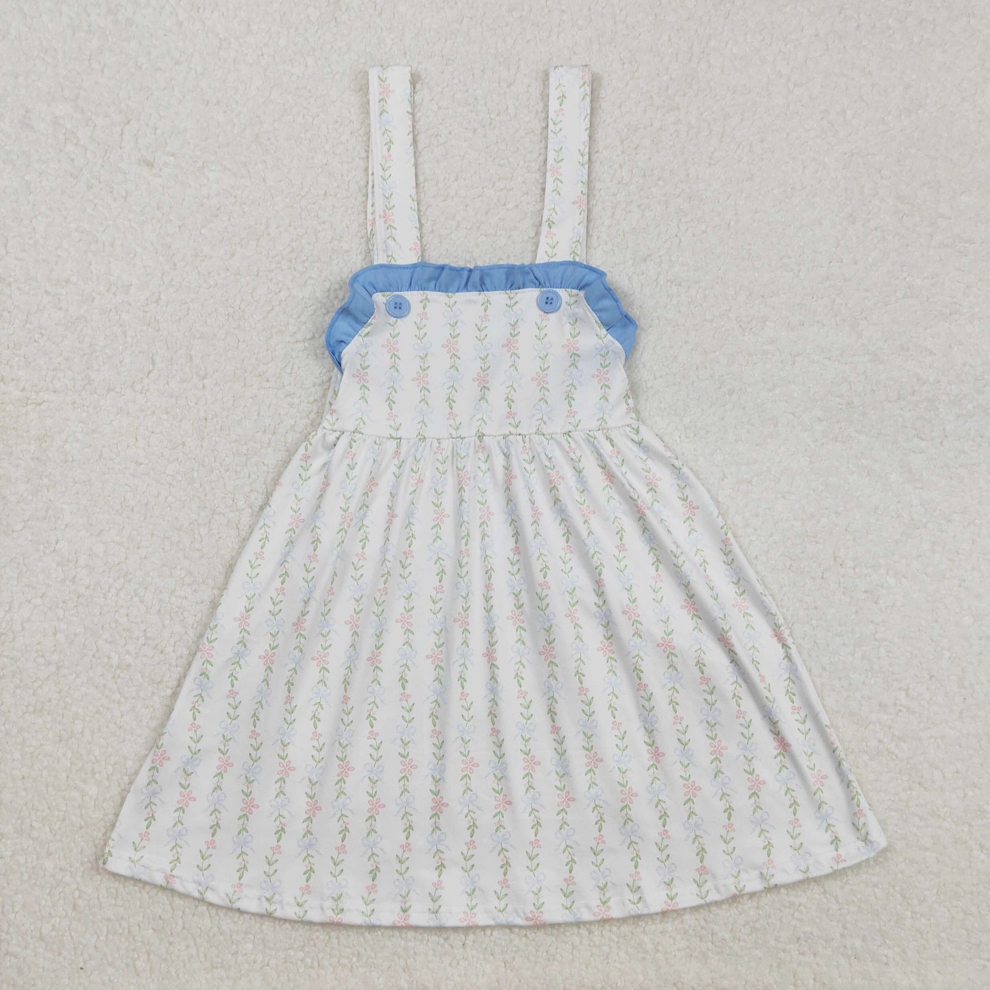 GSD1099 Flowers and leaves blue lace white sleeveless dress