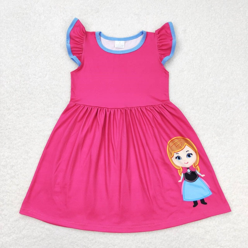 GSD1149 girls rose red flying sleeve dress