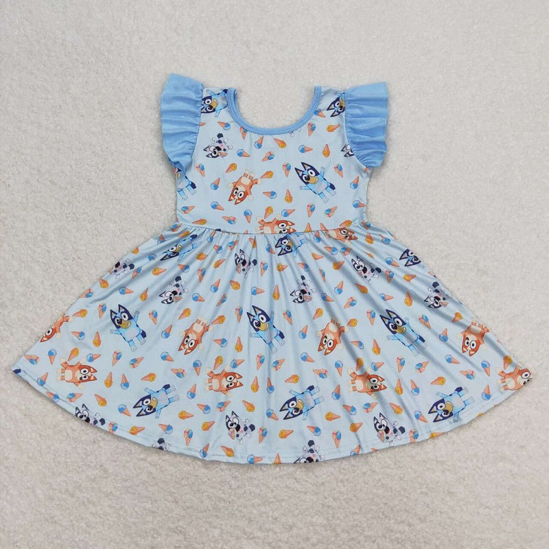 GSD1202 Ice cream blue flying sleeve dress