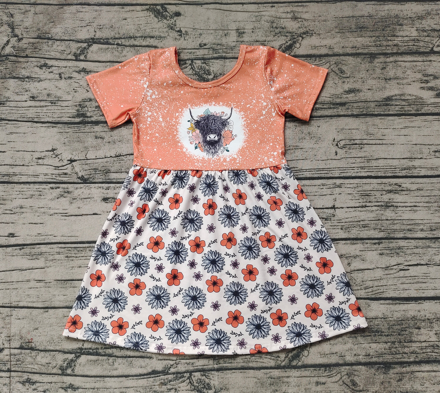 GSD1253 Flower alpine cow head brown short-sleeved dress