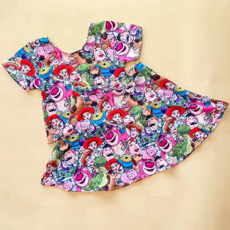 presale GSD1281 Cartoon Dinosaur Short Sleeve Skirt Set