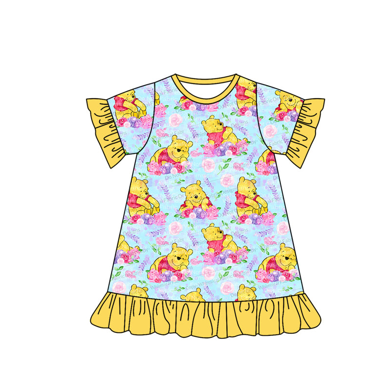 presale GSD1292 Cartoon flower yellow lace blue short-sleeved dress
