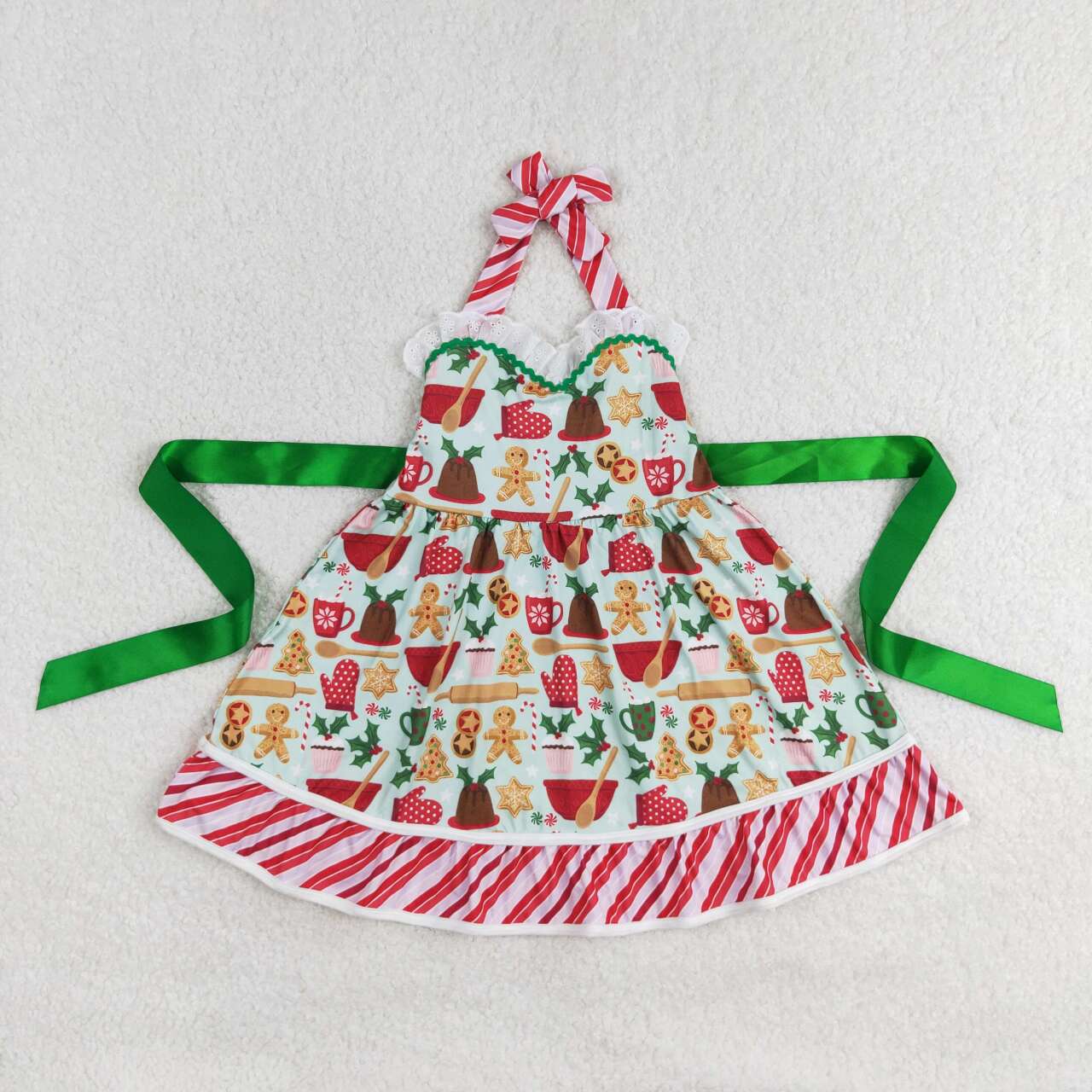 GSD1344 Christmas Gingerbread Man Cup Red Striped Lace Sleeveless Dress