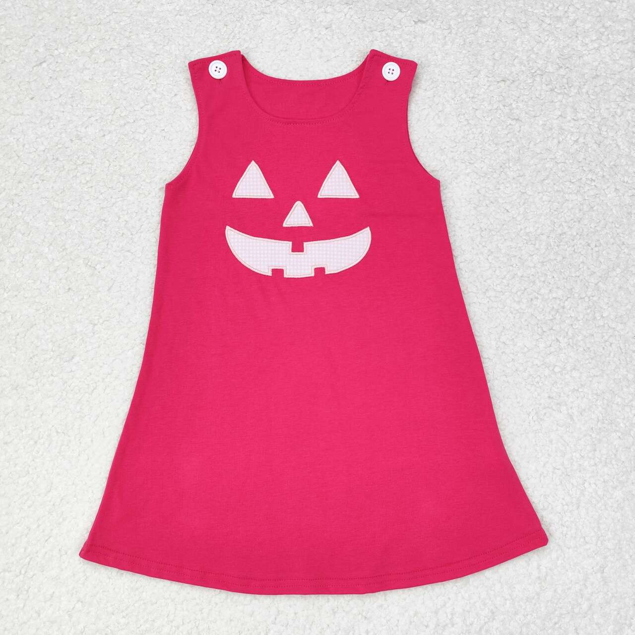 GLD0576 Halloween Pink Plaid Lace Long Sleeve Smiley Face Rose Red Sleeveless Dress Set