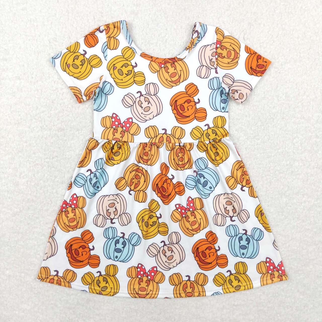 GSD1367 Pumpkin White Short Sleeve Dress